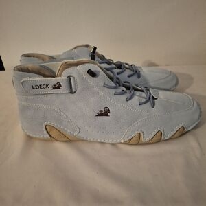 LDECK Men's Ankle Suede Tan and Baby Blue Athletic Shoes with Sporty Design